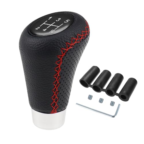 UYUYong Schaltknauf 5 Gang Auto Schalthebel Universal Austauschbarer Auto Getriebekopf Geeignet Leder Schaltknöpfe mit 4 Adaptern für Manuelles Auto mit Schaltgetriebe -Schwarz von UYUYong