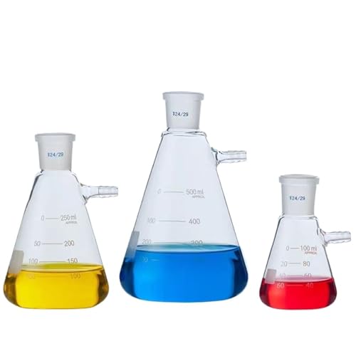 UZAMIRLEX Borosilikat-Messkolben, 1 STÜCK 25 ml bis 2000 ml Glas-Vakuum-Mahlmundfiltrations-Saugflasche Laborfilterflasche mit oberer Düse(2000ml Caliber 29mm) von UZAMIRLEX