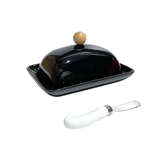 UZAMIRLEX Butterdose mit Deckel, Und Buttermesser Multicolor 2er-Pack(Black) von UZAMIRLEX