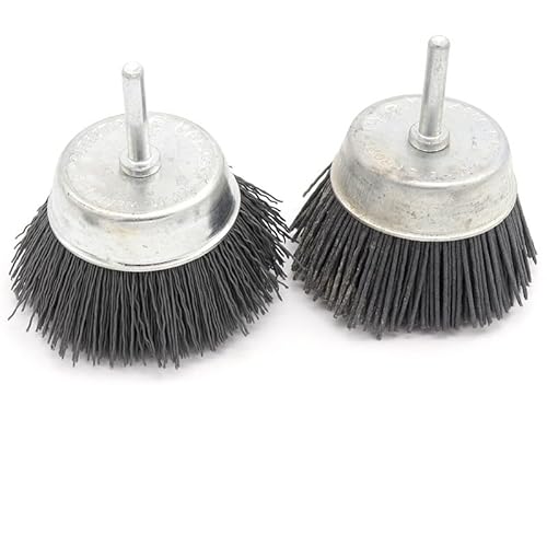 UZAMIRLEX Draht-Rad-Bürste Bohrmaschine, Polierbürstenrad, 2er-Pack, 6-mm-Schaft, Nylon-Schleifmittel, 60 x 75 mm, mittelgrobe feine Körnung, for die Holzbearbeitung und Metallbearbeitung(Fine) von UZAMIRLEX