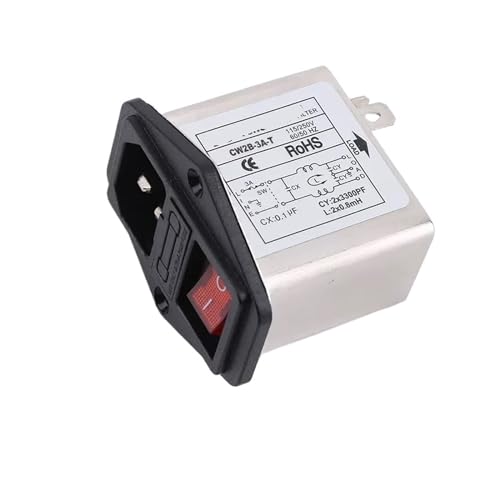 UZAMIRLEX EMI-Filter, Netzfilter, Einphasiger Wechselstrom-Steckdosenschalter 220 V, Sicherungsschalter CW2B-T, 3 A/6 A/10 A, EMI-Filter(CW2B-3A-T with lamp) von UZAMIRLEX