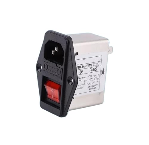 UZAMIRLEX EMI-Filter, Netzfilter, Einphasiger Wechselstrom-Steckdosenschalter 220 V, Sicherungsschalter CW2B-T, 3 A/6 A/10 A, EMI-Filter(CW2B-6A-T 003 with lamp) von UZAMIRLEX