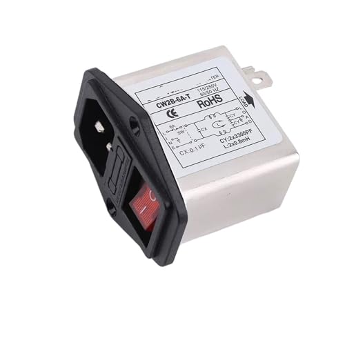 UZAMIRLEX EMI-Filter, Netzfilter, Einphasiger Wechselstrom-Steckdosenschalter 220 V, Sicherungsschalter CW2B-T, 3 A/6 A/10 A, EMI-Filter(CW2B-6A-T with lamp) von UZAMIRLEX
