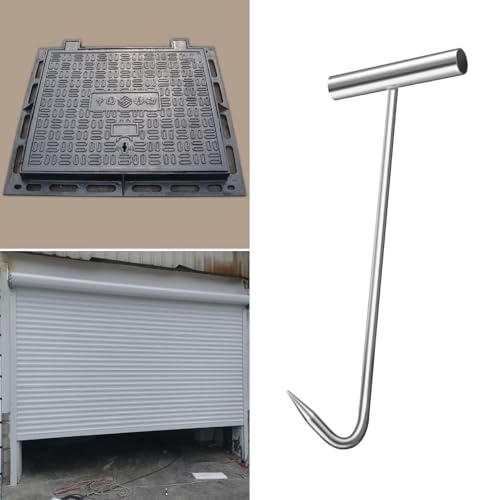 UZAMIRLEX Edelstahl-Schachtabdeckungshaken, Schachtdeckelzieher mit T-Griff und J-Haken, 50-90 cm(50 cm(19 3/4")) von UZAMIRLEX