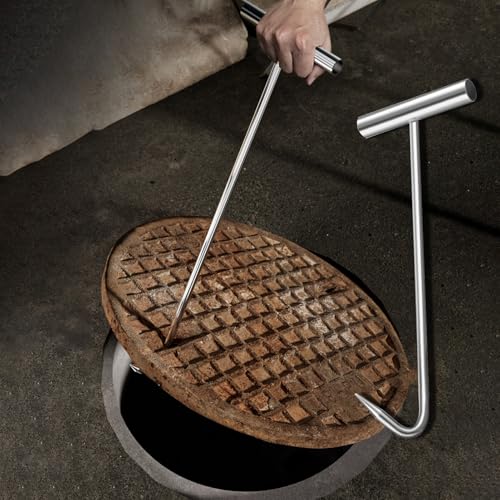 UZAMIRLEX Edelstahl-Schachtabdeckungshaken, Schachtziehhaken aus Stahl, 10 mm, mit T-Griff, mehrere Größen(80 cm(31 1/2")) von UZAMIRLEX