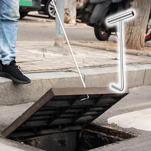 UZAMIRLEX Edelstahl-Schachtabdeckungshaken, T-Griff-Abdeckungs-Hebeschlüssel aus Edelstahl for Schacht-Regenwasserabläufe und Kanalisation(38 cm(15")) von UZAMIRLEX