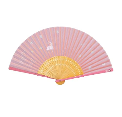 UZAMIRLEX Handfächer, Faltfächer, Handventilator aus Bambuspapier, Hirschmuster, Mehrfarbig, for Dekoration, Tanz(Pink) von UZAMIRLEX