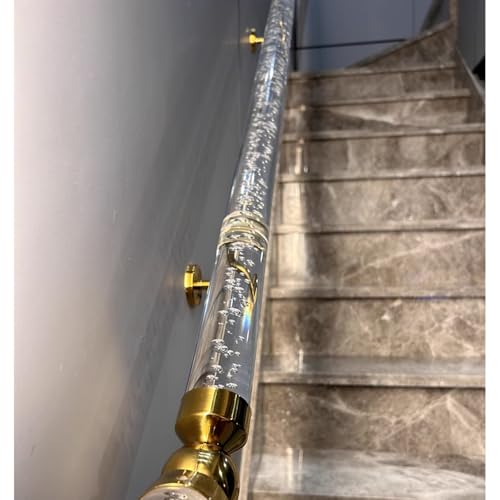 UZAMIRLEX Handlauf aus klarem Acryl, Treppenhandlauf aus Acrylkristall mit Goldener Halterung aus Edelstahl, 1-20 Fuß(L- 7ft(215cm)) von UZAMIRLEX