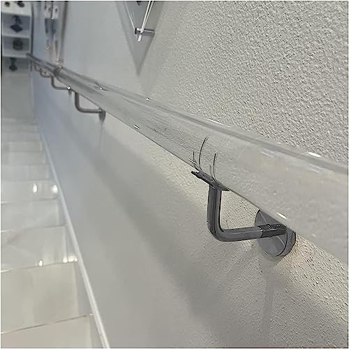 UZAMIRLEX Handlauf aus klarem Acryl, Treppenhandlauf aus transparentem Acryl, Wandmontage, for drinnen und draußen, silberfarbene und goldene Hardware, 50–600 cm(Silver,70cm(2.3ft)) von UZAMIRLEX