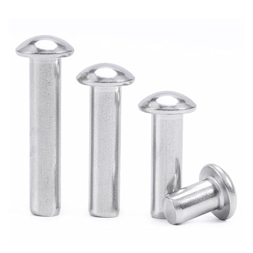 UZAMIRLEX Massive Nietenschrauben, 304 Edelstahl Rundkopf Weide Nagel Nieten Silber Verschiedene Größen Packung mit 107 Stück(45MM-M2.5) von UZAMIRLEX