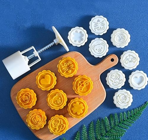 UZAMIRLEX Mondkuchen-Form-Keksstempel, DIY Mondkuchenform Blumen-Plätzchenstempel Weiß 50g Packung mit 8(C) von UZAMIRLEX