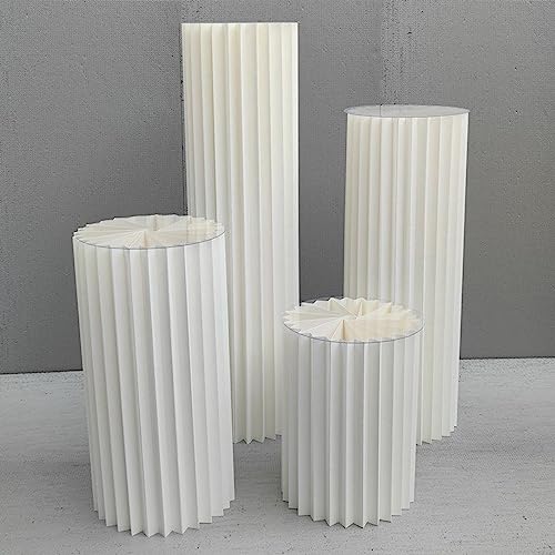 UZAMIRLEX Römische Säulenstatuen, römische Säulen, 4er-Pack Faltbare Tortenständer aus Papiersäulen mit Acrylscheiben, Mehrfarbig, 30 cm Durchmesser, 40–100 cm Höhe(Beige) von UZAMIRLEX