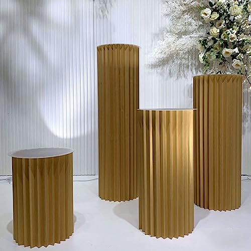UZAMIRLEX Römische Säulenstatuen, römische Säulen, 4er-Pack Faltbare Tortenständer aus Papiersäulen mit Acrylscheiben, Mehrfarbig, 30 cm Durchmesser, 40–100 cm Höhe(Champagne) von UZAMIRLEX