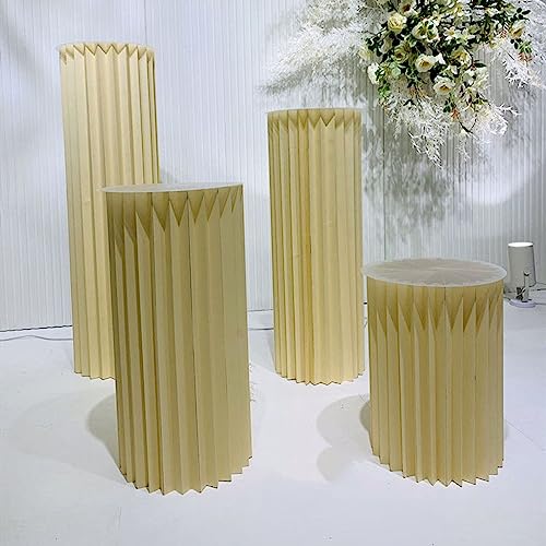 UZAMIRLEX Römische Säulenstatuen, römische Säulen, 4er-Pack Faltbare Tortenständer aus Papiersäulen mit Acrylscheiben, Mehrfarbig, 30 cm Durchmesser, 40–100 cm Höhe(Rice Gold) von UZAMIRLEX