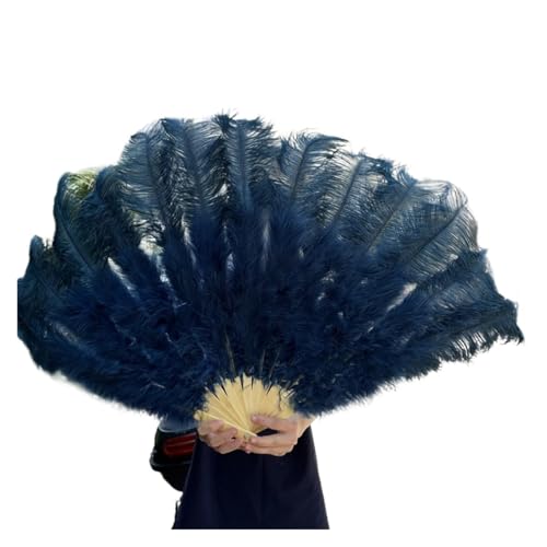 UZAMIRLEX Straußenfedern-Fächer, 100 * 60CM Feder Fan 13 Knochen Hochzeit Faltbare Handheld Fans(Deep Blue,100CM Left 1PCS) von UZAMIRLEX