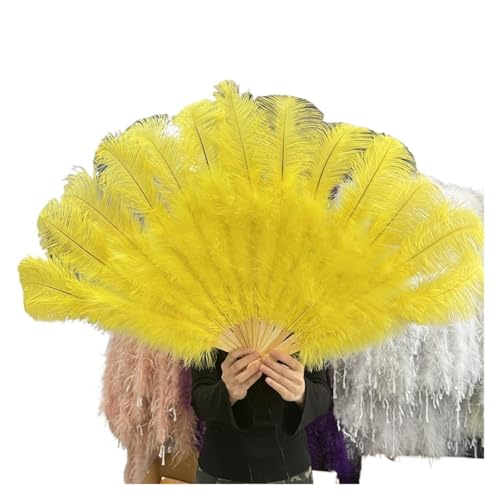 UZAMIRLEX Straußenfedern-Fächer, 100 * 60CM Feder Fan 13 Knochen Hochzeit Faltbare Handheld Fans(Yellow,100CM Left 1PCS) von UZAMIRLEX