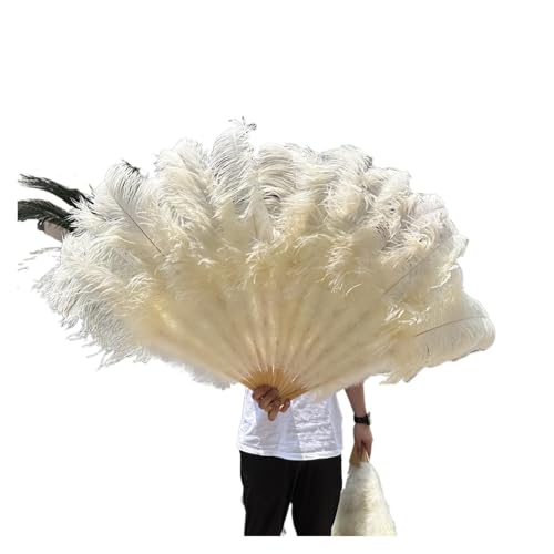 UZAMIRLEX Straußenfedern-Fächer, Großer 13 Bone 100CM 130CM Handventilator mit Federn(Light Yellow,Left Hand 130CM) von UZAMIRLEX