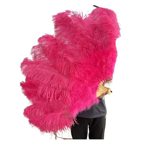 UZAMIRLEX Straußenfedern-Fächer, Großer 13 Bone 100CM 130CM Handventilator mit Federn(Watermelon Red,Left Hand 100CM) von UZAMIRLEX