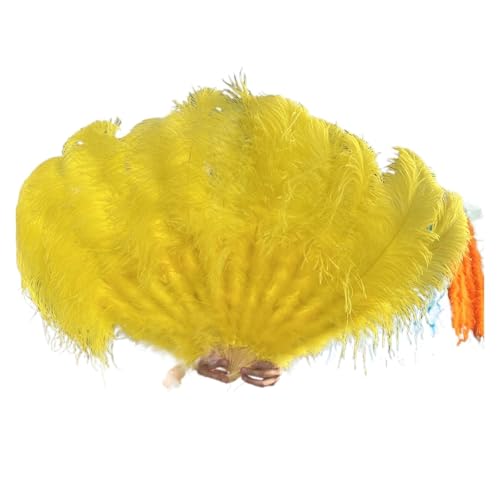 UZAMIRLEX Straußenfedern-Fächer, Großer 13 Bone 100CM 130CM Handventilator mit Federn(Yellow,Right Hand 100CM) von UZAMIRLEX