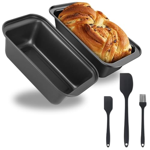 UZSUZZ Brotbackform Kastenform 2pcs Rechteckig Antihaftbeschichtet Karbonstahl Brotbackform mit 1 Küchenbürstenund 2 Silikonspatel für Toastbrot Brot Backen Laibe Kuchen Gebäck 18.5x9.5x4.5cm von UZSUZZ