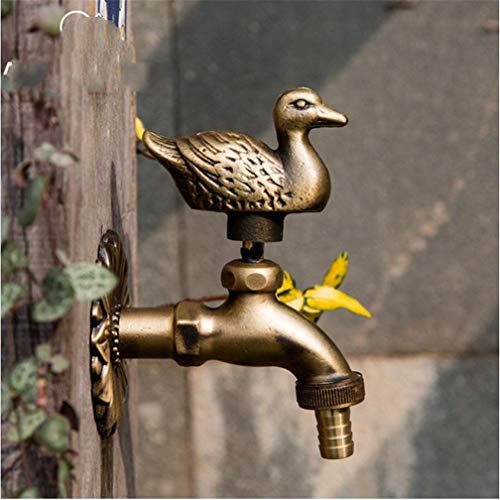 UZSYLE Tierform Garten Wasserhahn Ente Kunst Antike Landschaft Im Freien Wasserhahn Messing Waschmaschine Wandmontage Kaltwasser Wasserhahn Retro-Stil Kreative Wasserhahn, Antik Messing von UZSYLE