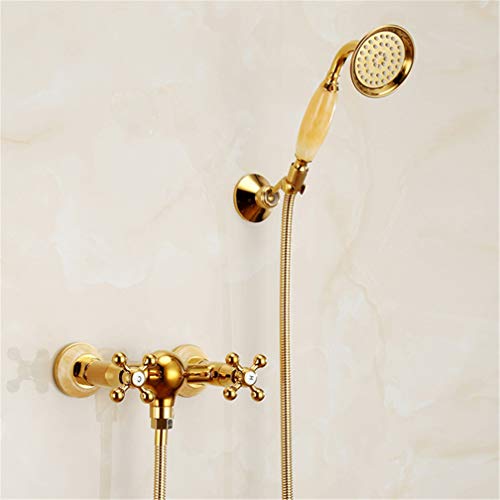 UZSYLE Warmes Und Kaltes Wasser Mixer Bad Bibcock Archaize Bad Dusche Blume Aspersed Voll Kupfer Anzapfung Badewanne Wasserhahn Doppel-Halter Dual Control Golden G von UZSYLE