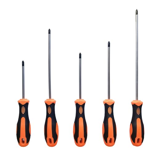 Kreuzschlitz-Schraubendreher-Set mit magnetischen Spitzen, 5 x 75 mm, 5 x 100 mm, 5 x 125 mm, 5 x 150 mm, 5 x 200 mm, weicher ergonomischer Griff von Standard- und von Uacen