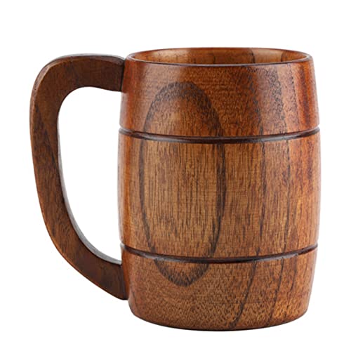 Uadme Großer Holzbierbecher, 400ml Naturholz Retro Bierkrug Holz Tee Wasser Klassischer Holztrinkkrug mit Griff zum Trinken von Rotwein Kaffee Tee Milch von Uadme
