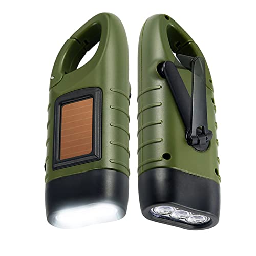 Uadme LED Taschenlampe, Handkurbel Wiederaufladbare Solar LED Taschenlampe, Dynamo Notlicht im Freien, Tragbar Camping Lampen mit Karabinerhak, für Camping/Outdoor, 3 hochhelle LED-Lichtquellen von Uadme