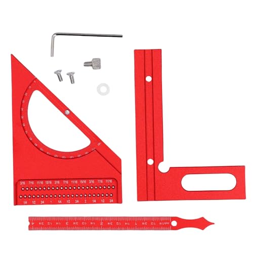 Uadme 3d Holzbearbeitungswinkel Lineal halbe runde dreieckige Lineal Multi-Winkel Messung Quadratschützer 0-180 Grad Einstellbar (Rot) von Uadme