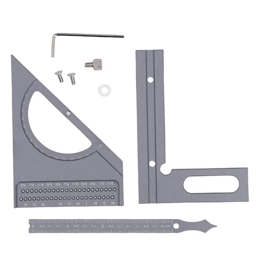 Uadme 3d Holzbearbeitungswinkel Lineal halbe runde dreieckige Lineal Multi-Winkel Messung Quadratschützer 0-180 Grad Einstellbar (Silbergrau) von Uadme