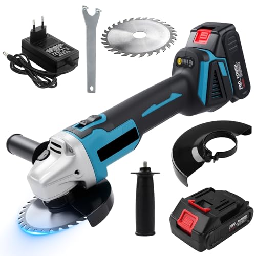 Uadme Akku Winkelschleifer, 5 Zoll Kabellose Winkelschleifer mit 4 Gang Einstellung, Mini Elektrisches Trennschleifer zum Schneiden Schleifen Entrosten Polieren von Uadme