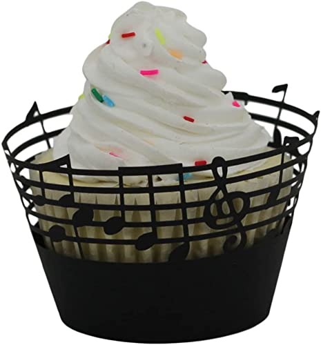 Uadme Cupcake Wrappers,50 Stück Muffinförmchen Papier mit Musiknoten Aushöhlen Cupcake Formen für Hochzeit Geburtstag Weihnachten Party (Schwarz) von Uadme