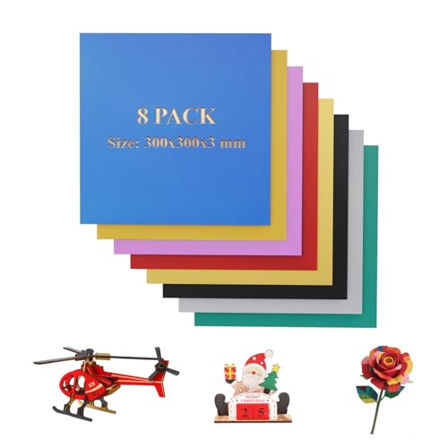 Uadme Farbige Sperrholzplatte 3mm, 8 Stück 300x300mm Linde Sperrhol, Holzplatte Laser Material für DIY Basteln, Modellbau, Kreative Kunstprojekte (Farbig) von Uadme