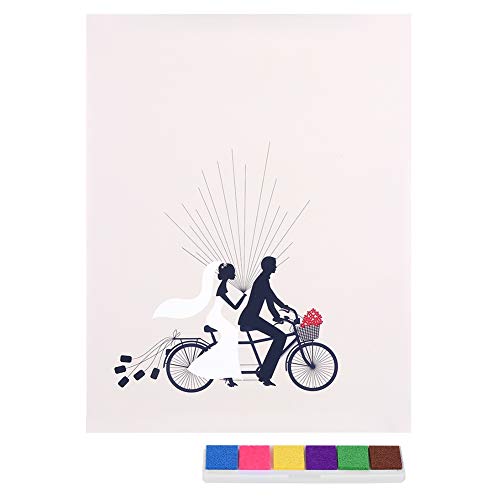 Uadme Fingerabdruckmalerei Bräutigam Braut Fahrt Fahrradmuster Fingerabdruck DIY Hochzeitsmalerei mit 6 Farben Tinte für Hochzeitsfeier von Uadme