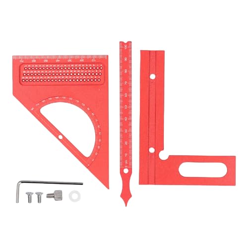 Uadme Holzbearbeitung halbkreisförmiger Zeiger Winkel Quadratmetrische Aluminiumlegierung Tischtischfahrer 3D Einstellbares multifunktionales Lineal (Rot) von Uadme