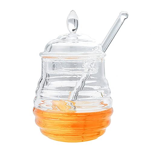 Uadme Honigtopf,245 ml Honigdose Honigspender Transparentes Honigglas,Honigbienentopf mit Tropferstab zum Aufbewahren und Ausgeben von Honig von Uadme