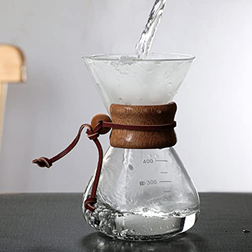 Uadme Kaffee-Brauer-Glas-Kaffeemaschine, 400 ml, mit doppelschichtigem Filter und V-Ausguss, Holzhülle, für Zuhause, Café, Party von Uadme