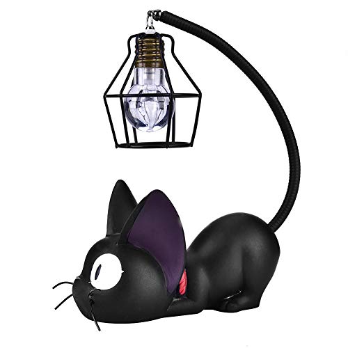 Uadme Nachtlicht aus Kunstharz, Katze, LED-Schreibtischlampe, Ornamente mit Lampenschirm, Heimdekoration, Geschenk (schwarze Augen) von Uadme