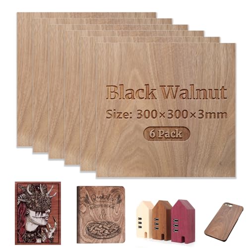 Uadme Sperrholz 3mm, 6 Stück 30cm x 30cm Sperrholzplatte Laser Holz, Holzplatten zum Basteln für DIY Heimdekorationen, Familienschilder, Modelle und Malprojekte (Schwarz Walnussholz) von Uadme