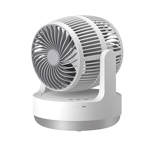 Wiederaufladbarer Ventilator, 20,3 cm, Schreibtischventilator, Wiederaufladbar, Aufhängbar, um 360 Grad Drehbar, Luftzirkulator, Doppelköpfiger Ventilator Für Zuhause, Auto, Büro, Weiß/Grau von Uadme