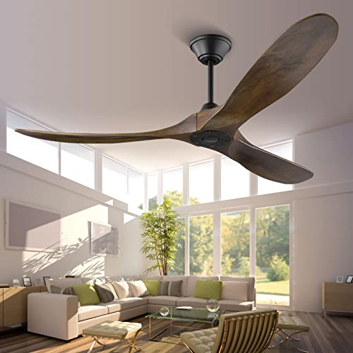 Uaikiea Deckenventilator mit Fernbedienung ohne Licht, Deckenventilator mit 3 Holz Flügel und Reversibler Leiser DC-Motor, Outdoor Deckenventilator Groß für Wohnzimmer Schlafzimmer Terrasse von Uaikiea