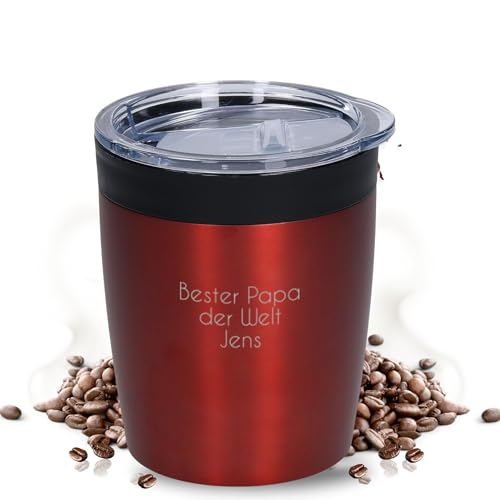 Thermo Personalisierter Kleiner Kaffeebecher mit Namen 0,28 Liter aus Edelstahl Praktischer Isolierbecher Doppelwandiger Trinkbecher mit Gravur (Rot) von Uakeii