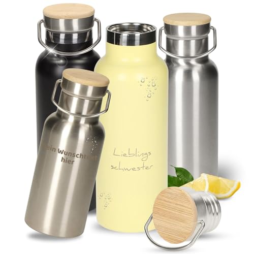 Edelstahl Trinkflasche personalisiert - BPA-freie Wasserflasche 500ml für Kinder & Erwachsene - Doppelwandig für Kalt- & Heißgetränke - Isolierflasche ideal für Sport, Schule & unterwegs (zitrone) von Uakeii