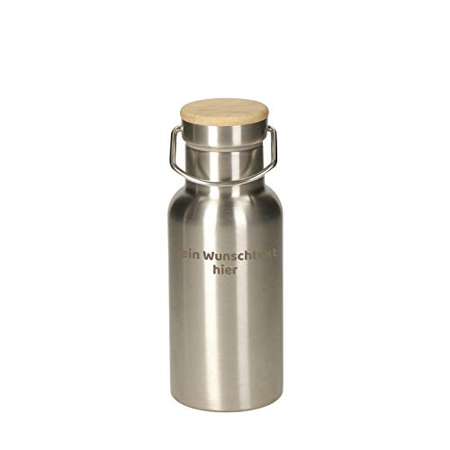 elasto – Personalisierte Trinkflasche aus Edelstahl – 350 ml Thermosflasche mit Namen – auslaufsichere & thermoisolierte Metallflasche für warme & kalte Getränke – Kohlensäure geeignet (Silber) von Uakeii