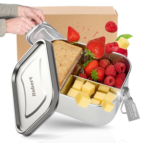 Personalisierte Brotdose Edelstahl 1000 ml - Robuste Lunchbox für Kinder & Erwachsene inkl. Dichtungsring - BPA-freie Jausenbox mit drei Fächern - Ideal für Schule, Büro und unterwegs von Uakeii