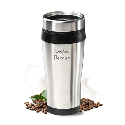 Personalisierter Coffee To Go Becher Kaffeebecher mit Namen für Unterwegs 400 ml BPA-Freier Edelstahl Thermobecher Doppelwandig Vakuumisolierter Isolierbecher mit Gravur von Uakeii