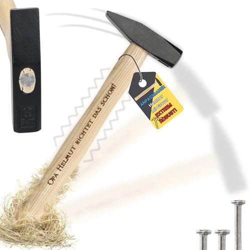 Personalisierter Hammer mit Gravur | DIN1041 Geprüfter Schlosserhammer mit persönlichen Wunschtext gravieren | Ideales Geschenk für Männer | ZUM SELBST GESTALTEN | Perfektes Vatertagsgeschenk (500gr) von Uakeii