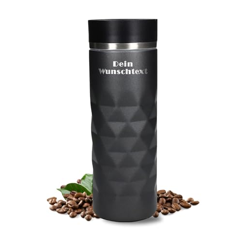 elasto – Edelstahl Thermobecher personalisiert – 100% auslaufsicherer & thermoisolierter Kaffeebecher – 450 ml Coffee to go – individuelle Gravur mit Name oder Spruch (Schiefer Grau) von Uakeii