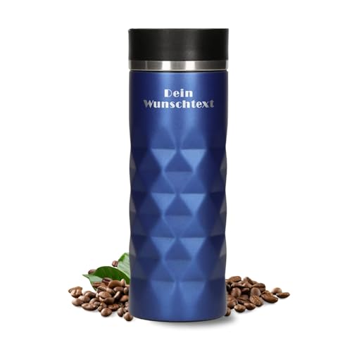 Edelstahl Thermobecher personalisiert – 100% auslaufsicherer & thermoisolierter Kaffeebecher – 450 ml Coffee to go Isolierbecher (Ultramarin Blau) von Uakeii